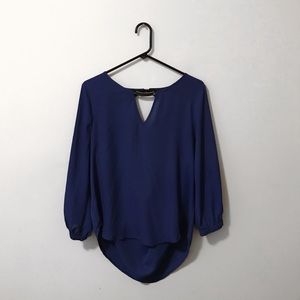 blue long sleeve top keyhole neckline